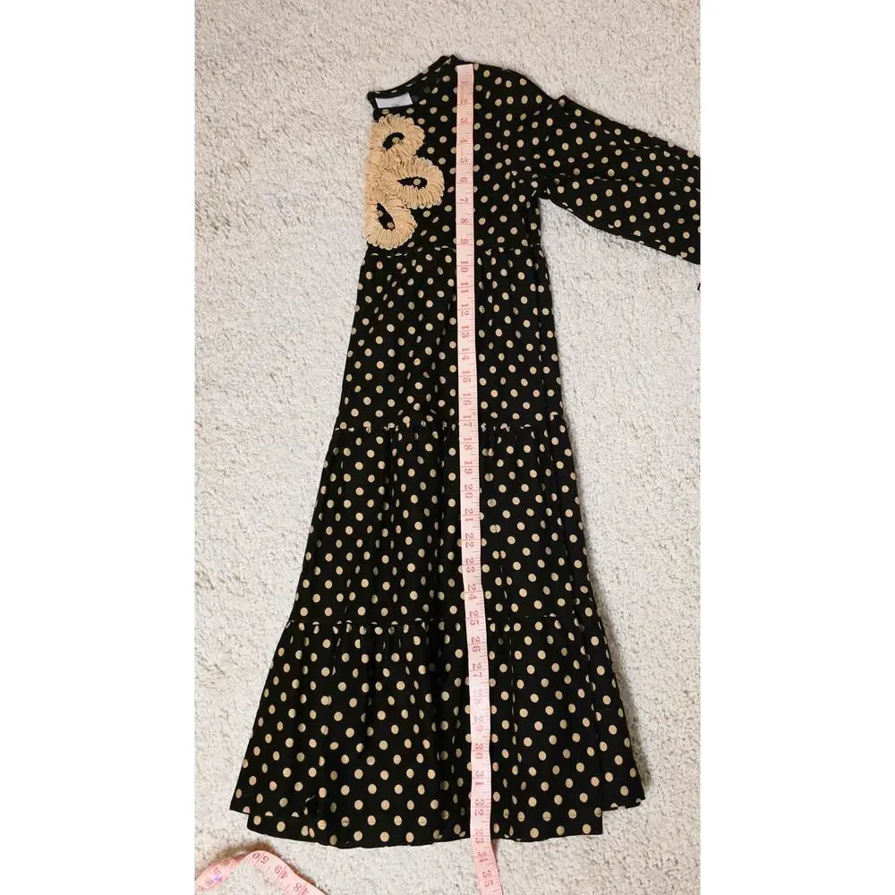 Hanna Anderson Dress Girl's 140 (US 10) 9-10 Years Old Black Gold Polka Dots